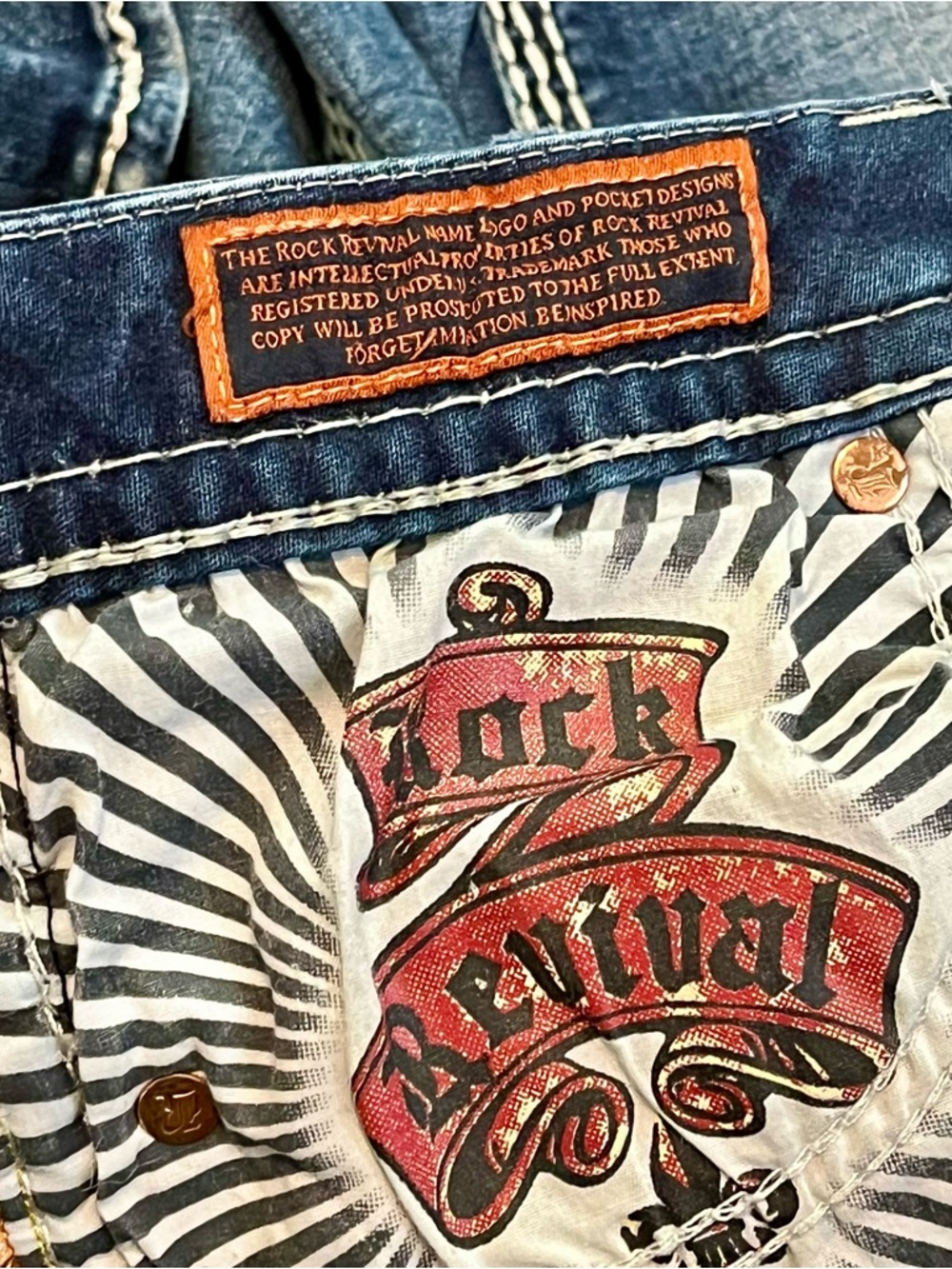 Rock Revival Janelle Skinny Jeans SZ 32 Blue Denim Thick Stitch Rhinestone - Picture 13 of 16